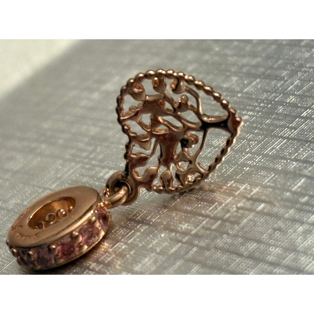 Authentic Pandora Rose You & Me Heart Dangle Charm ALE MET Pink CZ